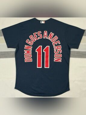 DOWN GOES ANDERSON Cleveland Guardians #11 Blue Custom Jersey Jose Ramirez Men M